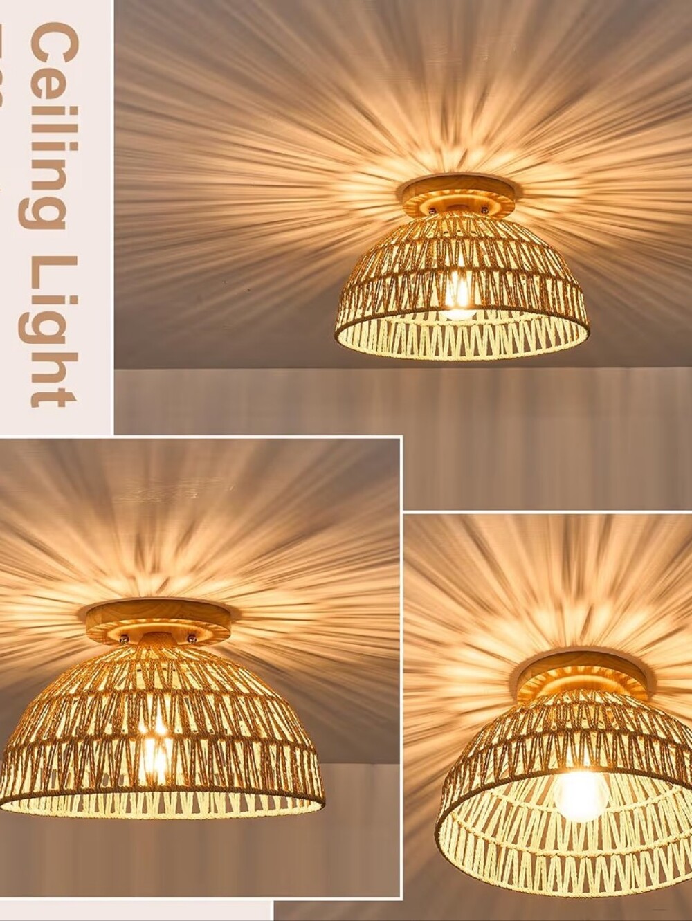 Woven Rattan Semi-Flush Ceiling Light - Picture 3 of 6
